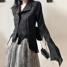 Women's Blouses Karrram Gothic Black Shirt Yamamoto Style Dark Aesthetic Blouse Women Irregular Designer Clothes Emo Alt Grunge Tops Y2k