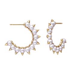 Stud Gothic Punk Rivet Pearl Stud C Shap Earring For Women Luxury Quality Jewelry Personity Trend Danger Tribe Girls Gift 230324