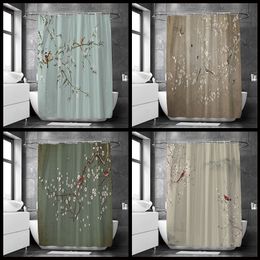 Shower Curtains Flowers Birds Bath Curtain Waterproof Fabric Floral Leaves Printing Bathroom Screen Landscape Home Decoration 230324