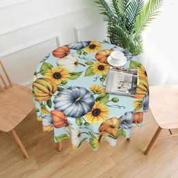 Table Cloth Fall Pumpkin Round Tablecloth Teal Blue Autumn Sunflowers Thanksgiving Home Kitchen Dining Room Patio Party