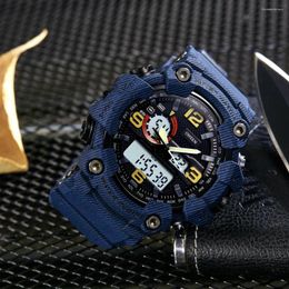 Wristwatches Digital Quartz Mens Watch Reloj Hombre Military Denim Blue Waterproof Sport Watches Fashion Electronic Man Wristwatch