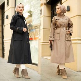 Ethnic Clothing Pocket Detailed Trench Coat Long Cufflink Winter Seasonal Raincoat Turkey Dubai Islamic Women Muslim Fashion Hijab Cap