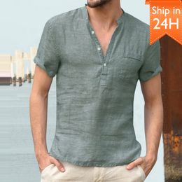 Mens Casual Shirts High Quality MenS Linen V Neck Bandage T Shirts Male Solid Color Long Sleeves Casual Cotton Linen Tshirt Tops S3xl 230323