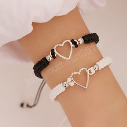 2pcs Love Heart Couple Bracelet for Lover Women Men Hand Crafted Adjustable Woven Rope Friends Wristband Bracelets Jewellery Gift