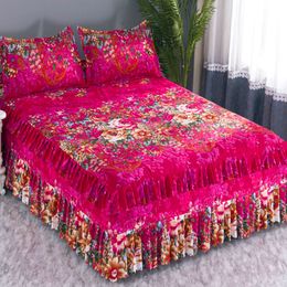 Bed Skirt Bed Skirt thin Without Pillowcase Flower Printed Fitted Bed Sheet Comfortable Bedsheet King Queen Bedspread Mattress Cover 230324