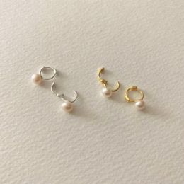Hoop Earrings Small 18K Gold REAL.925 Sterling Silver Freshwater Pearl Piercing Ear Huggie Buckle Earring C-C916