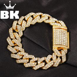 Link Bracelets Chain 18mm 3Lines Rhinestonel Dripping Big Cuban Bracelet Mens Hip Hop Thick Gold Filled Heavy