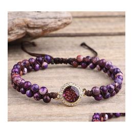 Charm Bracelets Ethnic Empire Stone For Women Femme Braided Wrap Imperial Jasper Turquoises Healing Purple Opal Bracelet Bohemian Dr Dhnxe