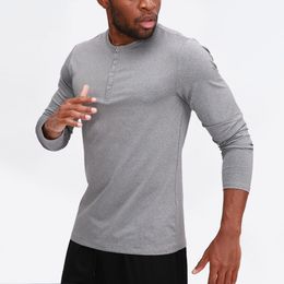 lu Men Yoga Outfit Sports Long Sleeve T-shirt Mens Sport Style Collar button Shirt Training Fitness Clothes Elastic Quick Dry Wear567888