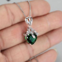 Pendant Necklaces Vintage Green Heart Link Chain For Women Silver Colour Small Crystal Wedding Necklace Engagement Choker Jewellery