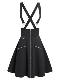 Skirts Plain Colour Suspender Zipper Fly Midi High Waist Vintage Women Gothic Punk Lolita Girl Suit Student Uniform Bottom 230324