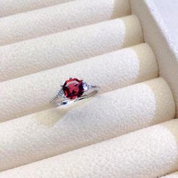 Cluster Rings 2023 6mm Red Garnet Silver Ring For Young Girl Certified Natural Fashion 925 Jewellery Good GIft