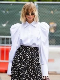 Women's Blouses Sumuyoo Women's Shirt Puff Sleeve Loose Woman Blouse Elegant Ladies White 2023 Basic Work Wear Tops
