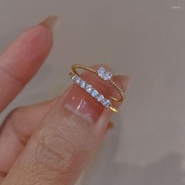 Wedding Rings Korean Lovely Style Golden Love Ring Fashion Niche Exquisite Women Flat Zirconia Stone Ladies Party Jewellery