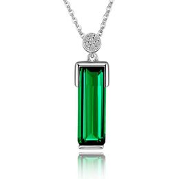 Pendant Necklaces Long Emerald Gem Necklace Collares Platinum Plated For Women Jewellery