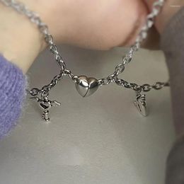 Charm Bracelets 2Pcs/Set Magnet Couple Heart Attraction Bracelet Stainless Steel Jewellery Gifts Magnetic Love Brac