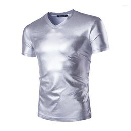 Men's T Shirts Summer Men Bright T-Shirt Fashion Gold Silver Black O-neck Nightclub Stage Mens Slim Fit Short Sleeve Brand Tees