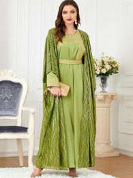 Ethnic Clothing Ramadan Eid Djellaba Suits Abaya Dubai Two Pieces Embroidery Muslim Sets Dress Turkey Islam Abayas With Belt WY1298