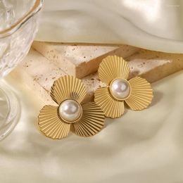 Hoop Earrings Uworld Vintage 16K Flower Pearl Golden Metal For Women Bijoux Femme Gala Gift Pendientes Mujer