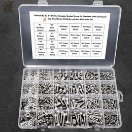 Tool Parts 860Pcs M2 M3 M4 M5 Hex Hexagon Socket Screw Set Stainless Steel Flat Round Cap Head Screw Kit Bolts and Nuts Allen bolts Set 230323