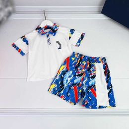 23SS Jungen-Designer-Marken-Kind-Sets, Poloshirt-Shorts-Anzug, reine Baumwolle, Logo-Druck, kurzärmelig, farblich passendes Druck-Shorts-Set, hochwertige Kinderkleidung a1