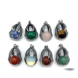 Charms Dragon Claw Natural Crystal Stones Round Tiger Eye Black Onyx Rose Quartz Stone Ball Charm Beads Pendants For Jewelry Making Dhvkc