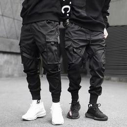 Mens Pants Ribbons Harem Joggers Men Cargo Pants Streetwear Hip Hop Casual Pockets Track Pants Male Harajuku Fashion Trousers 230323