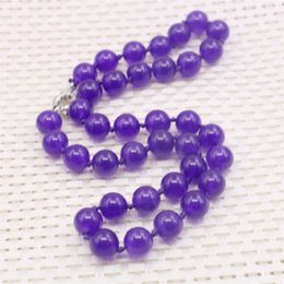 Chains 10mm Round Purple Amethysts Jades Chalcedony Necklace Natural Stone Hand Made DIY Women Neckwear Fashion Jewelry Making Design