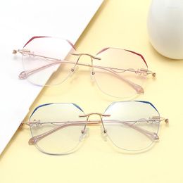 Chains 032 Pearlescent Crystal Rimless Glasses Anti Blue Cutting Edge Flat Lens Plain Beauty Mirror