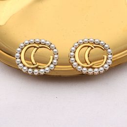 Womens Gold Plated Dangle Earrings Stud Brand Designers Diamond Letter Women Earring Wedding Party Jewerlry Classic Style 8278