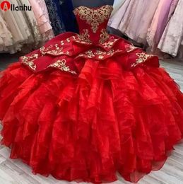Vestido Rojo Quinceañera Dorado Online |