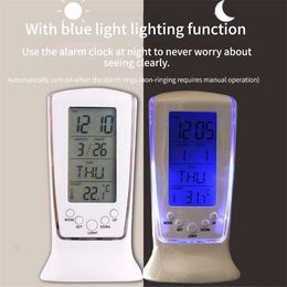 Household Thermometers White Mini LED Alarm Clock Luminous Music Alarm Lazy Electronic Clock With Temperature Alarm With Time