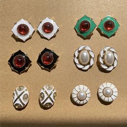 Stud Earrings Vintage Elegant French Red Stone White Pearl Metal Irregular Studs For Women Girls Party Jewelry HUANZHI 2023