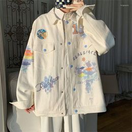 Men's Jackets 2023 Spring Colourful Graffiti Printed Denim Jacket Women Loose Long-sleeved Korean Fashion Men Coat 3XL