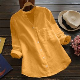 Women's Blouses Women's Blouse Women Vintage Blusas Cotton Linen Solid Long Sleeve Shirt Button Down Tops Mujer De Moda 2023