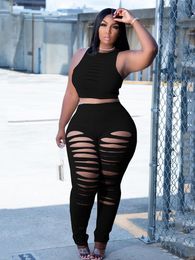 Women's Plus Size Pants 2 Piece Outfits Summer Top Sleeveles Set Streetwear Ladies 5xl Sexy Wholesale Bulk Drop 230324