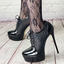 Olomm New Fashion Women Platform Pumps Air Mesh Sexy Stiletto Heels Round Toe Pretty Black Party Shoes Ladies US Size 5-20