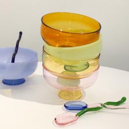 Bowls Heat-resistant Clear Glass Bowl Stained Transparent Goblet Spoon Set High Borosilicate Fruit Salad