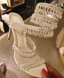 R Caovilla wedding dress sandal women high heels shoes Romantic lady CHANDELIER nude Stiletto Sandals jewelry sandalies ankle strap jca