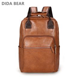 School Bags Men Backpack PU Leather Bagpack Large laptop Backpacks Male Mochilas Casual Schoolbag For Teenagers Boys Brown Black 230324