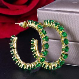 Stud Earrings CANPEL Fashion Big Gold Color C Shaped For Women Delicate Square Green Cubic Zirconia Party Jewelry