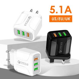 3 USB Phone Charger Flat Panel Power Adapter QC3.0 Fast Charging 5.1A British Standard Multi Port Charging Head