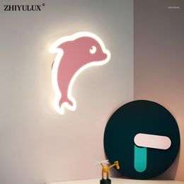 Wall Lamps Cute Pink White Dolphin Cloud Star Style Modern LED Lights Living Room Baby Bedroom Bedside Child Indoor Lighting