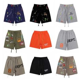 Men's women's Shorts American Fashion Brand Galleries Depts Hand-painted Splash Printing Pure Cotton Terry Shorts Fog High Street 46-point Casual Pants Black Blue fg3