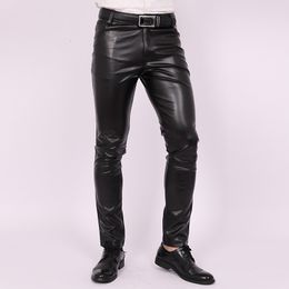 Men's Pants Men's Slim Fit Skinny Pants Tight Stretch Leather Pants Teen Trend Motorcycle PU Leather Pants 230324