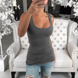 Women's Tanks Women Solid Tank Tops Summer Basic Sleeveless Round Neck Loose T Shirt Ladies Vest Singlets Camisole Fitness Tight Top