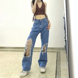 Women's Jeans hirigin European and American women's wear net red street hip hop fashion big hole casual jeans woman high waist 230324