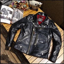 Men's Leather Faux Retro Classic Rider Genuine leather jacketCool J24 Italy tanned horsehide coatTea core cloth 230324