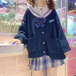 Women's Knits Tees Sweet JK Style Student Sweater Loose Twist Long Sleeve Knitted Cardigan Japanese Lolita Coat 230324