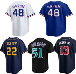 48 Jacob deGrom Baseball Jerseys 2023 mens blue white stitched size S-3XL